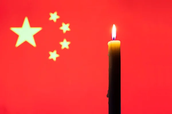 Mourning Country Burning Candle Background China Flag Victims Cataclysm War — Stock Photo, Image