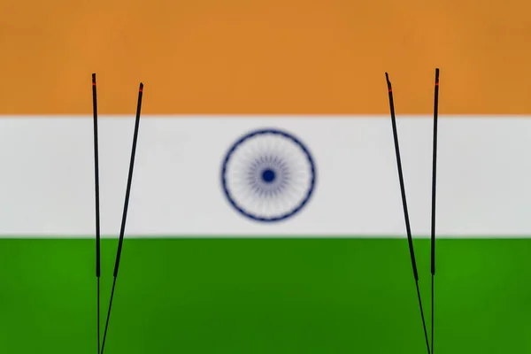 Sörjande Landet Ett Brinnande Ljus Bakgrunden Indiens Flagga Offer För — Stockfoto