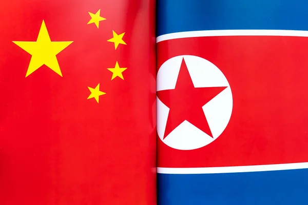 Vlaggen Noord Korea China Het Concept Van Internationale Betrekkingen Tussen — Stockfoto