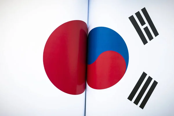 Vlaggen Zuid Korea Japan Het Concept Van Internationale Betrekkingen Tussen — Stockfoto