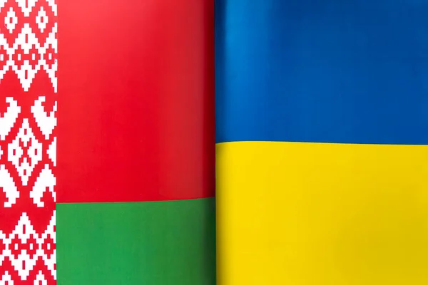Bakgrund Flaggorna Belarus Och Ukrainska Begreppet Interaktion Eller Motverkan Mellan — Stockfoto