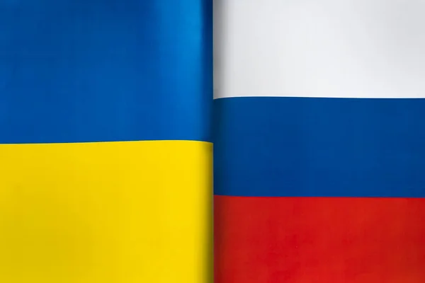 Antecedentes Las Banderas Ucrania Rusia Concepto Interacción Contracción Entre Los —  Fotos de Stock