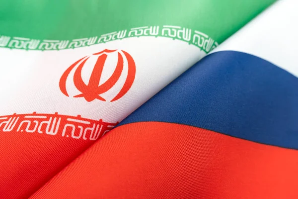 Fragmentos Las Banderas Estatales Rusia Irán Cerca —  Fotos de Stock