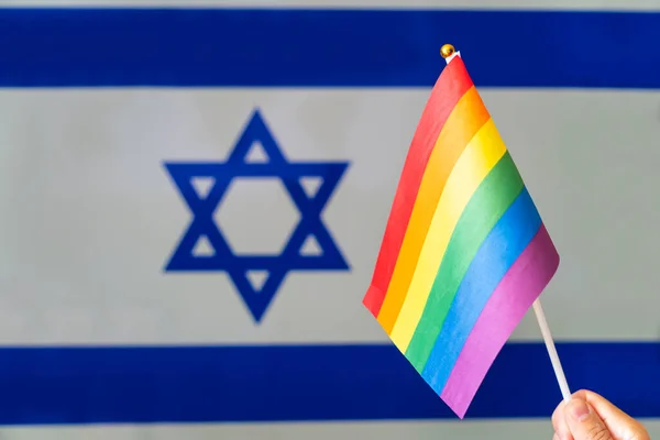 Флаг Израиля Флаг Лгбт Сообщества Проблема Прав Сексуальных Меньшинств Стране — стоковое фото