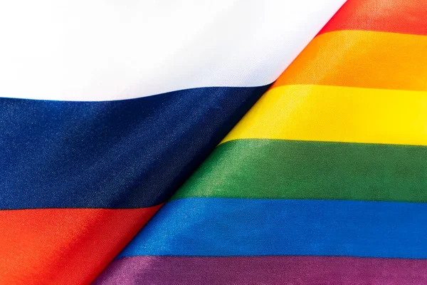 Bandeira Russa Bandeira Comunidade Lgbt Problema Dos Direitos Das Minorias — Fotografia de Stock