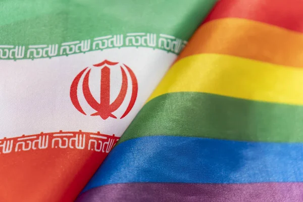 Bandeira Iran Bandeira Comunidade Lgbt Problema Dos Direitos Das Minorias — Fotografia de Stock
