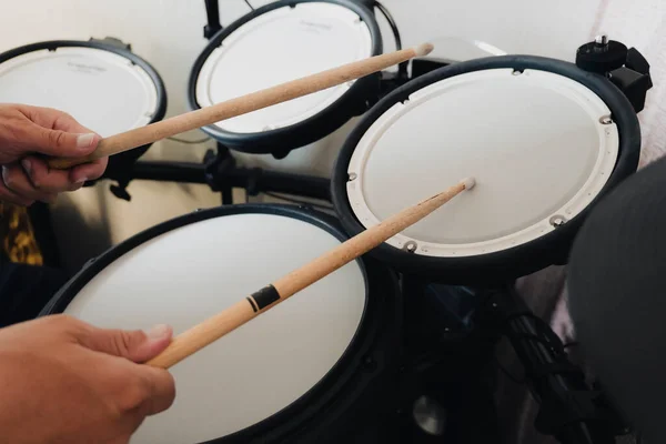 Electronic Drumsticks Drums Dark Background Playing Training Drums — Stock Photo, Image