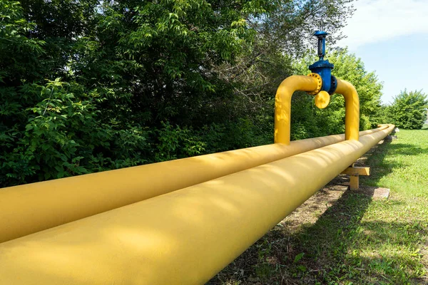 Tubos Amarillos Para Gas Naturaleza Concepto Construcción Gasoductos Tránsito Gas — Foto de Stock
