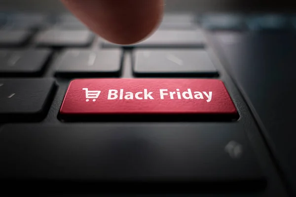 Black Friday Text Shopping Cart Keyboard Black Friday Concept Black — Stock Photo, Image