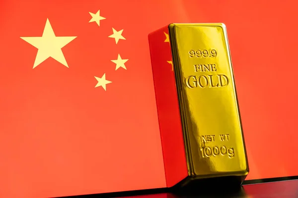 Barra Oro Está Bandera Nacional China Concepto Reserva Oro Chino — Foto de Stock