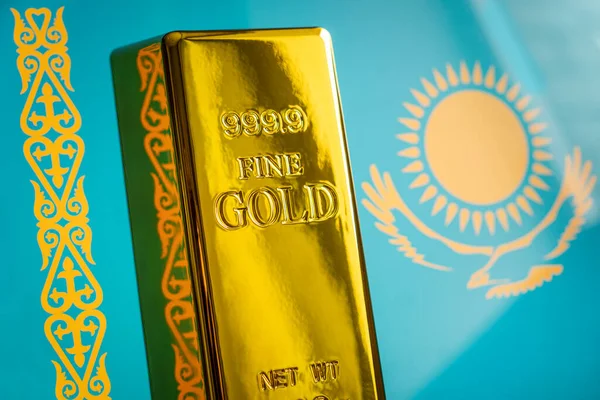 Barra Oro Está Bandera Nacional Kazajstán Kazakh Gold Reserve Concepto —  Fotos de Stock