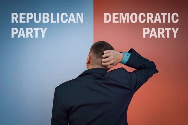 Demócratas Republicanos Concepto Elegir Partido Político Ideología Votante Masculino Para —  Fotos de Stock