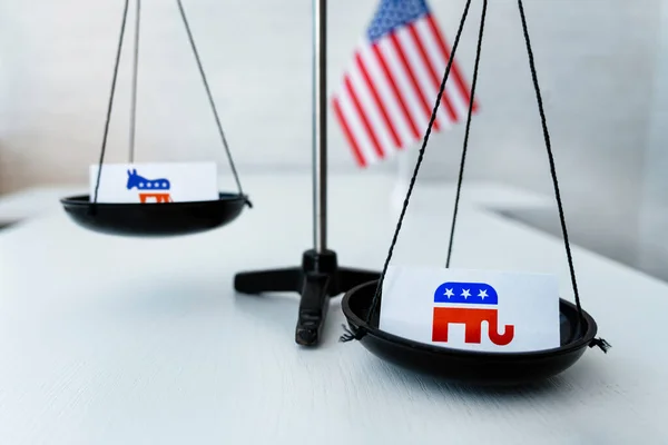the victory of the Republicans in the elections in the United States of America. Scales with the names of the US parties. The concept of elections.