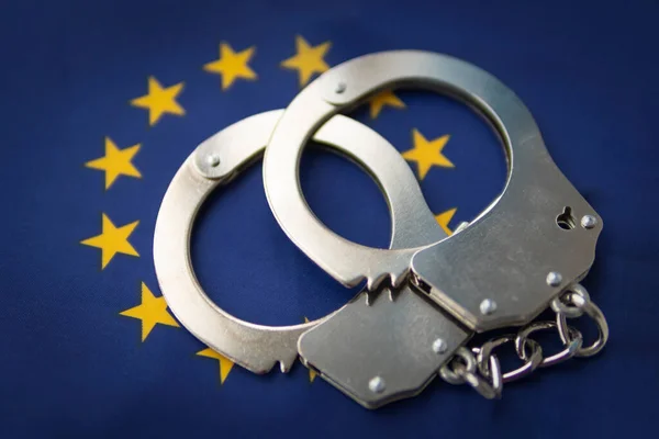 Drapeau Union Européenne Menottes Police Concept Crime Infractions Dans Pays — Photo
