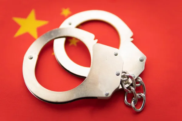 China Flag Police Handcuffs Concept Crime Offenses Country Concept Crime — Stock Photo, Image