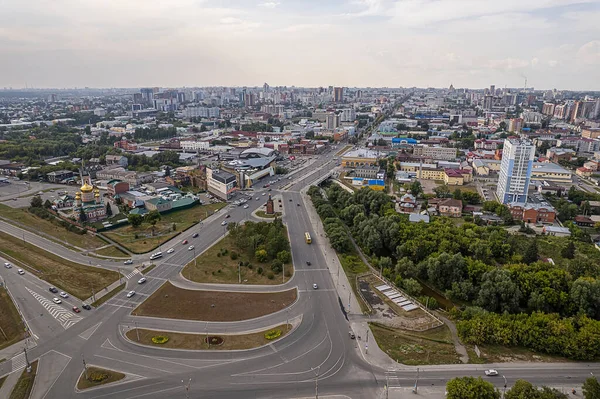 Barnaul Şehir Manzarası Yukarıdan Altai Bölgesi Nin Başkenti Seçici Odak — Stok fotoğraf