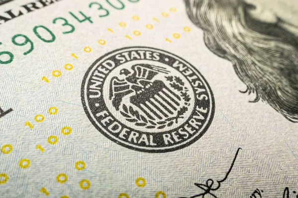 Federal Reserve System Logo Close Federal Reserve Emblem Hundred Dollars — Stock Photo, Image