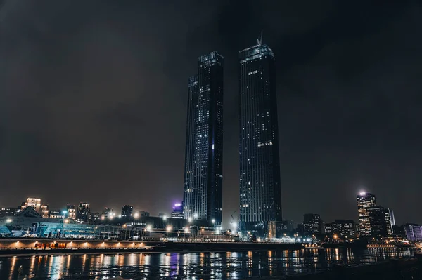 Небоскрёбы Москва Московский Международный Бизнес Центр Ночью Зимой — стоковое фото