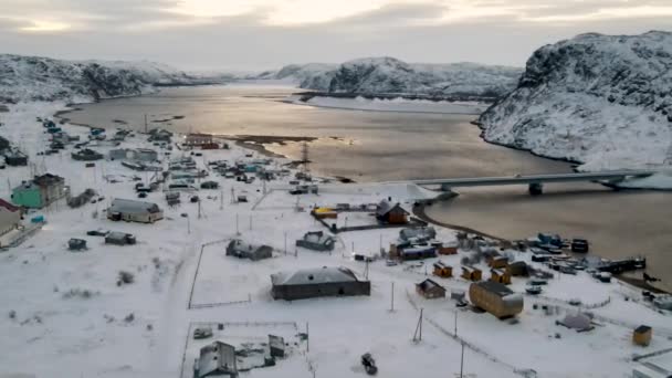 Stará Rybářská Vesnice Břehu Moře Teriberka Vesnice Břehu Severního Ledového — Stock video
