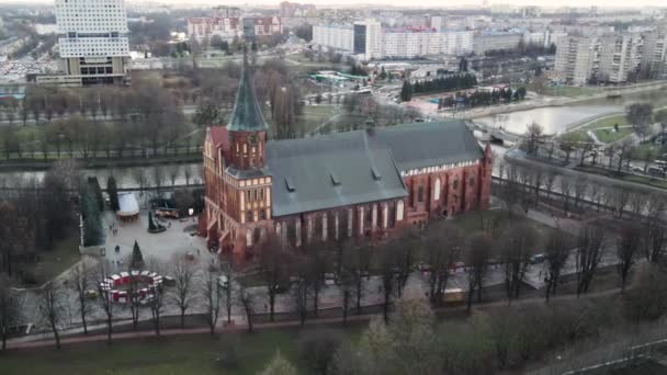 Cathedral Kaliningrad Medieval Architecture European City Konigsberg Aerial View Drone — Stock Video