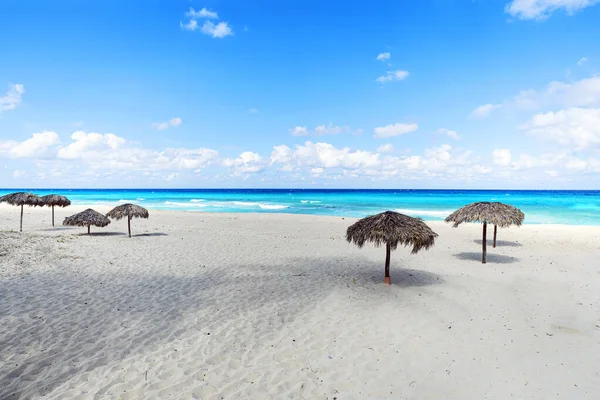Straw Umbrellas Paradise Beach Caribbean White Sand — Stock Photo, Image