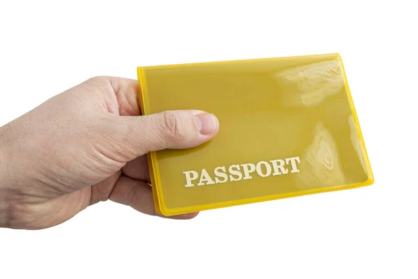 Passeport Dans Les Mains Isolé Près Sur Fond Blanc Concept — Photo