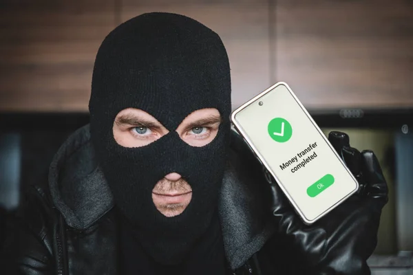 Mobile Banking Hack Cyber Security Concept Hacker Criminal Login Persons — Stock Photo, Image