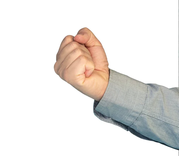 Γροθιά Άνθρωπος Χέρι Απομονώνονται Λευκό Φόντο Πρώτη Απειλή Χειρονομία Γροθιά — Φωτογραφία Αρχείου
