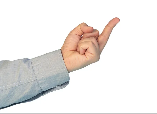 Αρσενικό Χέρι Απομονωμένο Λευκό Φόντο Χειρονομίες Χέρι Μεσαίο Δάχτυλο Λευκό — Φωτογραφία Αρχείου