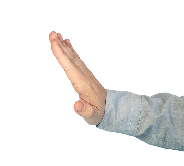 Человек Делает Стоп Жест Рукой Изолированы Белом Фоне Обрезки Пути — стоковое фото