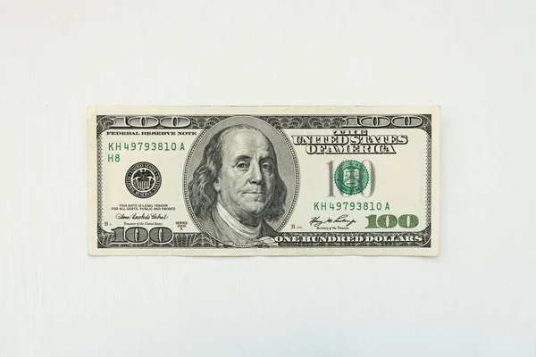 Nota Cem Dólares Fundo Branco Velho Desenho Nota 100 Dólares — Fotografia de Stock