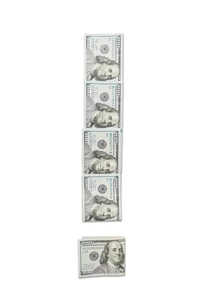 Exclamation Mark Dollar Banknotes Isolated White Background Symbol Exclamation American — Stock Photo, Image
