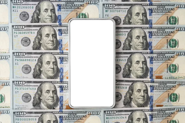 Smartphone Screen Dollar Banknotes Background Design Purpose Blank Screen Smartphone — Stock Photo, Image