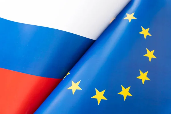 Unión Europea Bandera Rusia Confrontación Entre Europa Federación Rusa —  Fotos de Stock