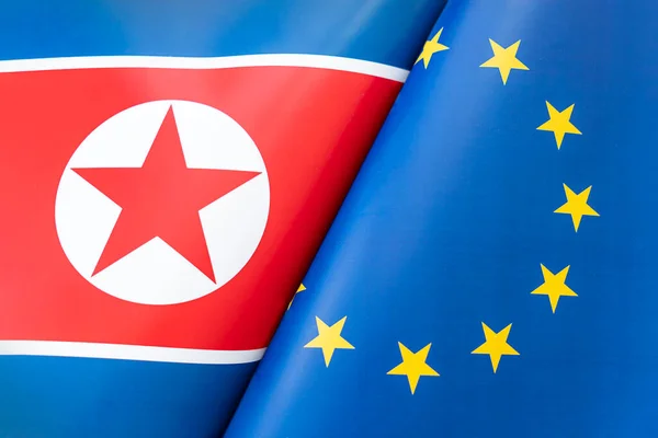 Vlaggen Europese Unie Noord Korea Het Concept Van Internationale Betrekkingen — Stockfoto