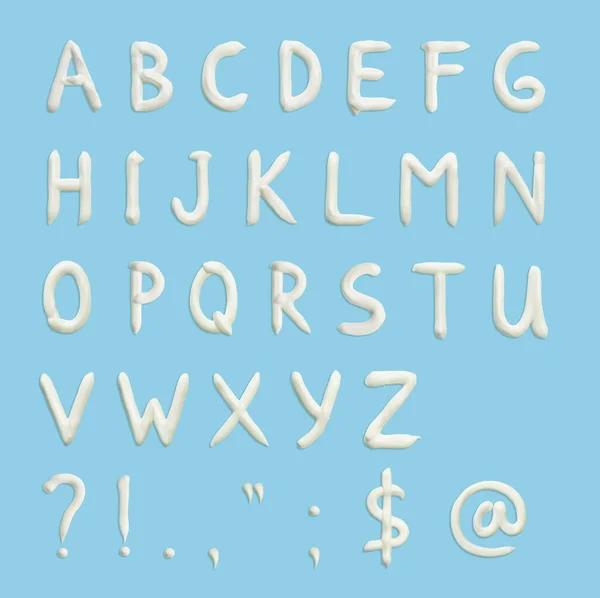 Letters English Alphabet Punctuation Marks Various Symbols Form Squeezed Cream — Stock Photo, Image