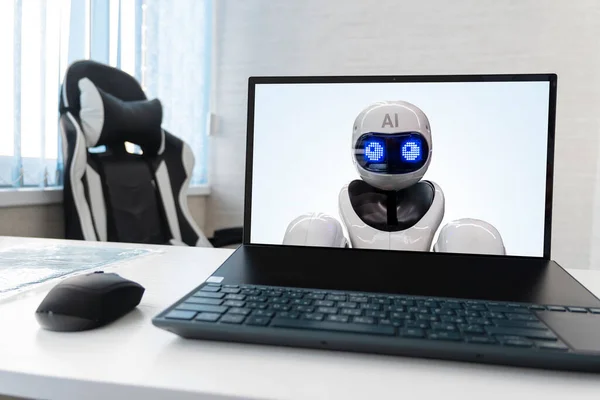 Replacing Person Artificial Intelligence Laptop Robot Screen Dismissal Employees Replacement — Stock Photo, Image