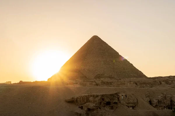 Arkeologiska Komplex Stora Egyptiska Pyramiderna Ligger Giza Platå Cheops Pyramider — Stockfoto
