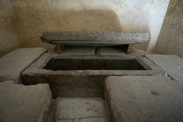 View of the ancient crypt inside the second Great Pyramid of Giza. Cairo, Egypt. The tomb of the Pharaohs.