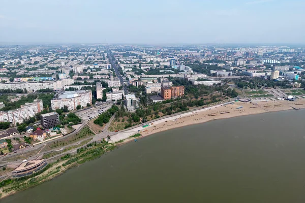 Nový Nábřeží Břehu Řeky Irtysh Městě Pavlodar Kazachstán Shora Pohled — Stock fotografie