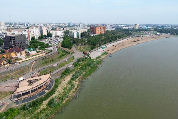 Kazakistan Pavlodar Kentindeki Irtysh Nehrinin Kıyısında Yeni Bir Set Yukarıdan — Stok fotoğraf