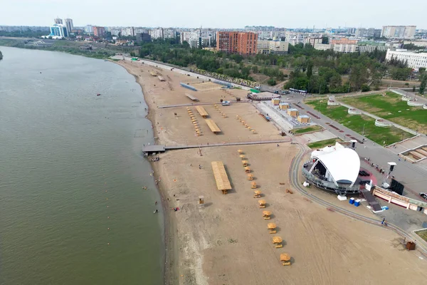 Kazakistan Pavlodar Kentindeki Irtysh Nehrinin Kıyısında Yeni Bir Set Yukarıdan — Stok fotoğraf