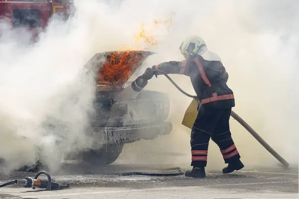 Firefighters Attack Propane Fire Fireman Putting Out Fire Firemen Extinguishing Stock Image