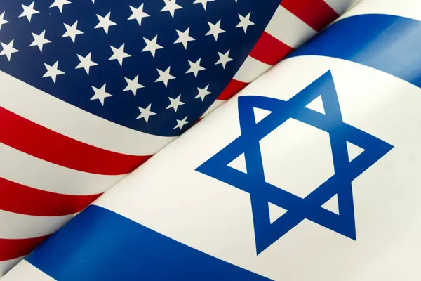 USA Israel. Photo American flag and Flag of Israel conveys the partnership between two states through the main symbols of these countries