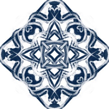   Karmaşık çiçek ve geometrik desenli simetrik çivit mandala