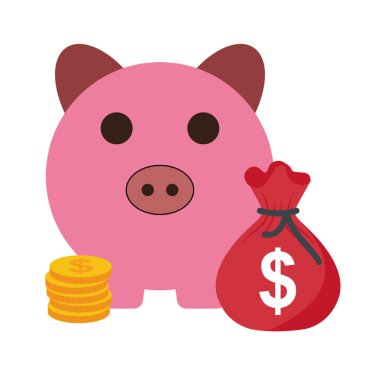 Paralı domuz kumbarası. Bankacılık ya da iş hizmetleri kavramı. Vektör illüstrasyonu kırmızı para çantası