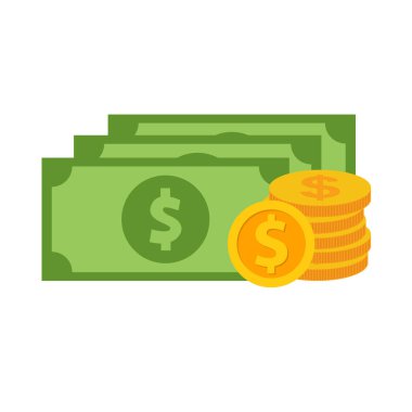 Bir yığın nakit para. Kağıt para ikonu. Düz dizayn. Vektör illüstrasyonu