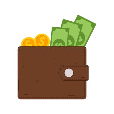 Cüzdan ödeme yöntemlerinin vektör illüstrasyonu. Çevrimiçi alışveriş için kredi kartı, finansal nakit işlemleri, transfer, banka kartı, satın alma işlemi için e-cüzdan, para birimleri. Düz Ağ .