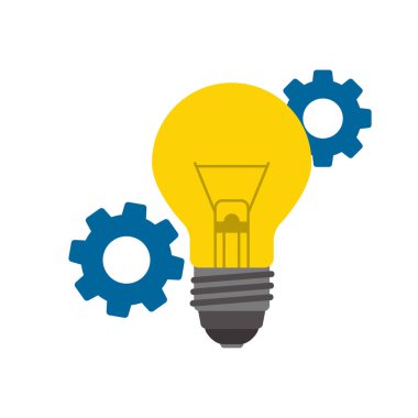 Vitesli ampul dişli ikon vektör illüstrasyon tasarımı grafiksel düz gölge