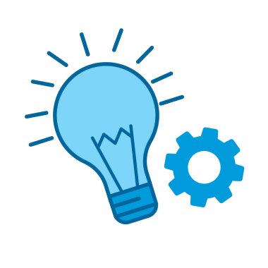 Dişli ikon vektör illüstrasyon tasarımlı ampul ışığı mavi ve beyaz